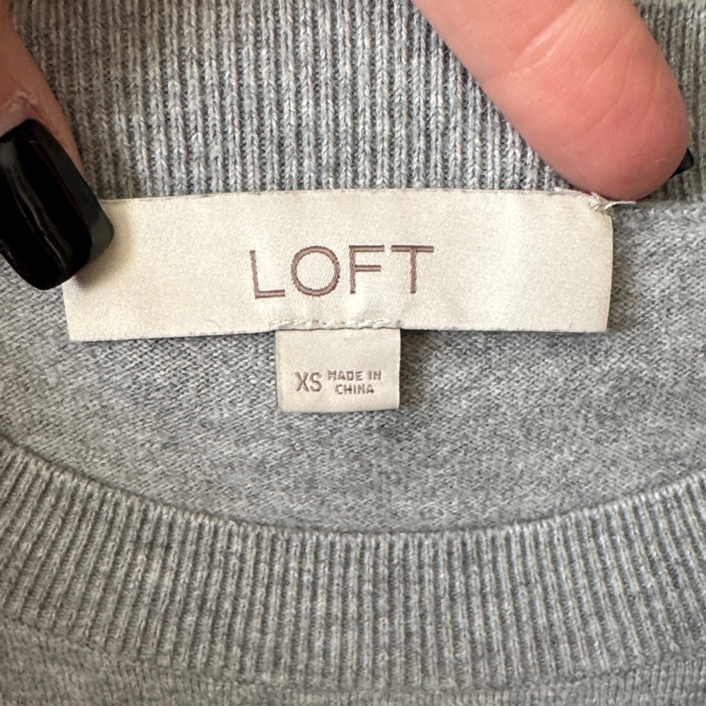 LOFT Gray Crewneck Sweater with Embroidered Bicycle and Floral Basket - Picture 2 of 5